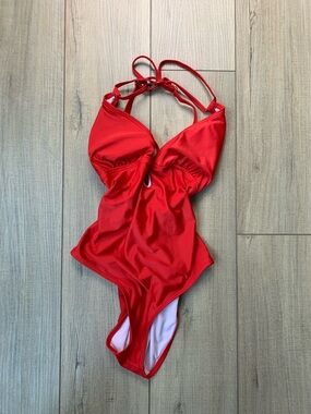 Red One-Piece Halter Swimsuit
